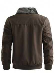 Manfinity Homme Loose Fit Men's Thermal Lined Jacket With Borg Collar - Brown - View 2