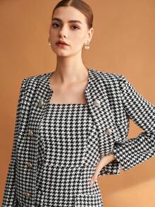 BizChic 千鳥格印花吊帶洋裝不附腰帶 - 黑與白 - 查看 6