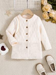 SHEIN 女小童前紐扣外套適用於聖誕 - 米色 - 查看 1