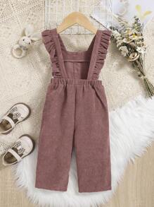 SHEIN Leap Crew Baby Girl Ruffle Trim Overall Jumpsuit Without Sweater - Dusty Pink - View 2
