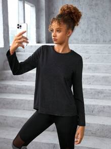 SHEIN Garota Adolescente Cut Out Amarrar Ativo Camiseta