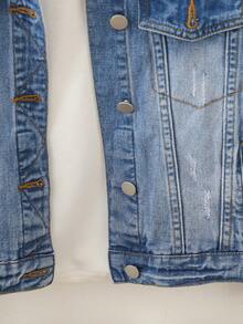 Cô gái Tween 1 Miếng Túi có nắp Áo khoác denim - Rửa nhẹ - Xem 3