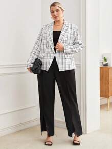BizChic Plus Plaid Double Breasted Tweed Blazer - White - View 7