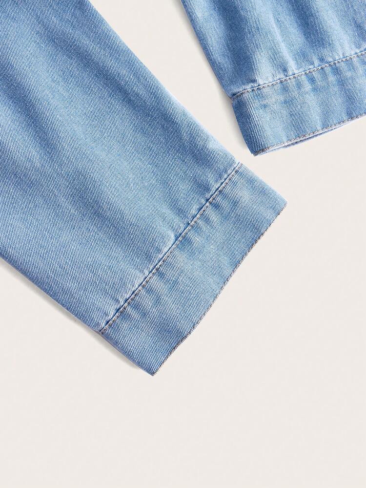 Ruched Button Front Denim Top