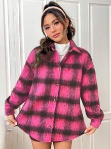 SHEIN EZwear Women's Plaid Woolen Jacket - Multicolor - View 5