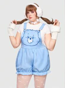 ROMWE X Care Bears Hơn Đồ họa Hoạt hình Xù Hoa Sen Romper tổng thể - Màu xanh lam - Xem 3