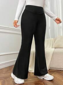 SHEIN EZwear 大碼高腰喇叭褲 - 黑色 - 查看 3