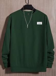 Manfinity VCAY Men's Casual Solid Color Sweatshirt And Shorts 2 Pieces Set, Autumn - Army Green - View 5