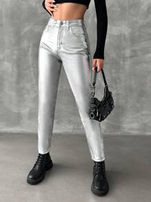 RueChic Solid Slant Pocket Skinny Jeans - Silver - View 6