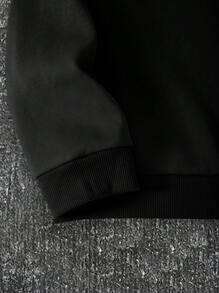 Men Letter & Eagle Print Drawstring Thermal Lined Hoodie - Black - View 4