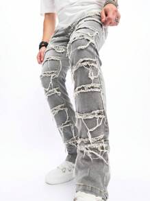 Manfinity Roghcode Men Ripped Frayed Skinny Jeans - Grey - View 6