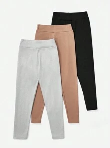 SHEIN Clasi 3入組素色加絨內裏緊身打底褲 - 灰色 - 查看 2