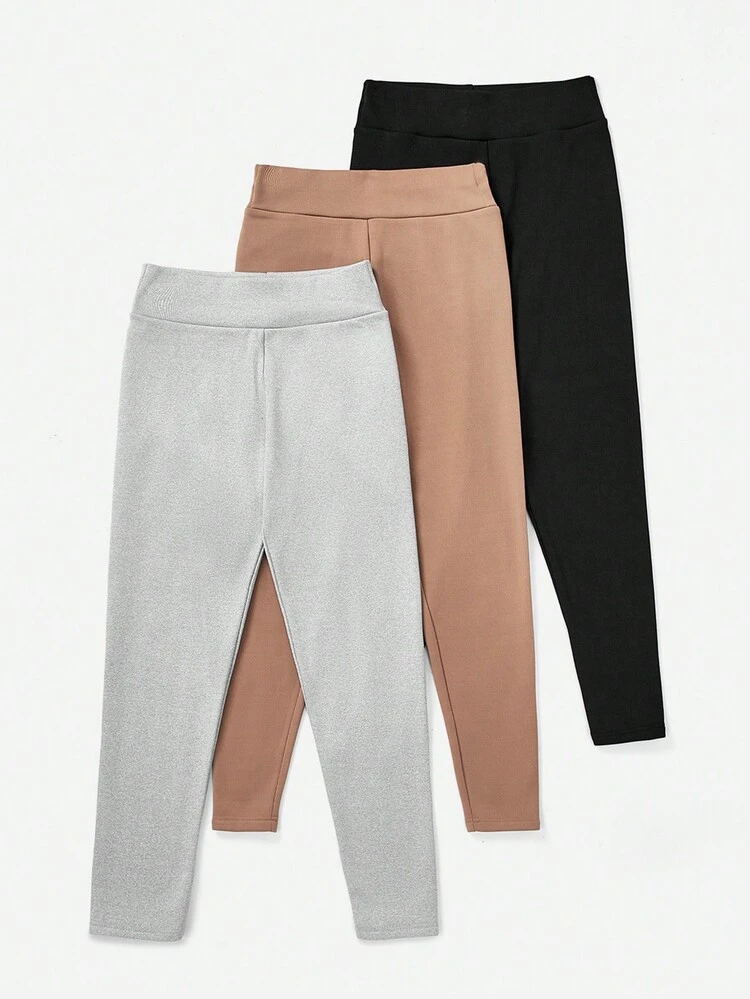 3pcs Solid Thermal Lined Leggings