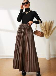 NOVVYNE High Neck Button Detail Ribbed Knit Sweater,Long Sleeve Tops - Black - View 3