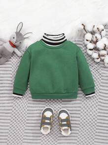 SHEIN Baby Boy Striped Trim High Neck 2 In 1 Sweatshirt - Multicolor - View 1