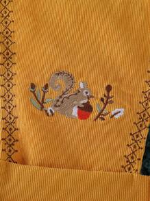 SHEIN 女小童荷葉邊T恤和卡通刺繡背帶洋裝 - 駝色 - 查看 7