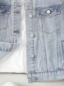 Cô gái Tween 1 Miếng Chi tiết về Flap Áo khoác denim - Rửa nhẹ - Xem 3