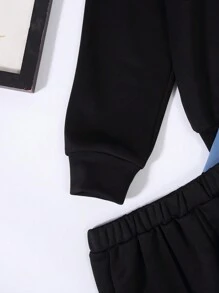 SHEIN Tween Boy 2pcs Letter Graphic Kangaroo Pocket Hoodie & 2pcs Sweatpants - Blue - View 4