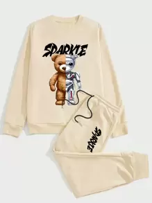 Manfinity Homme Men Bear And Letter Graphic Sweatshirt & Sweatpants - Apricot - View 4