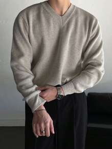 DAZY Men Solid V Neck Fall Sweater - Apricot - View 1