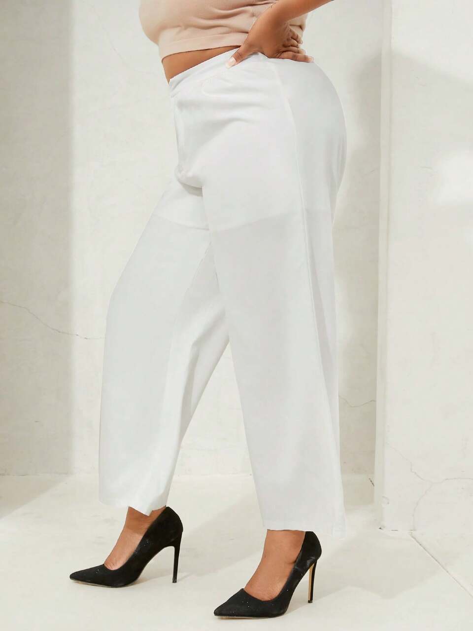 Plus Solid Wide Leg Suit Pants