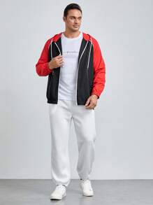 Manfinity VCAY Men Plus Slogan Graphic Contrast Raglan Sleeve Hooded Jacket, For Fall Winter