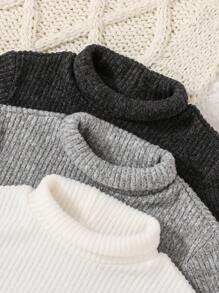 SHEIN Baby Girl 3pcs Ribbed Knit Mock Neck Sweatshirt - Multicolor - View 4