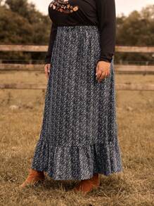 EMERY ROSE Talla grande Falda con estampado floral bajo con fruncido - Azul Marino - Ver 3