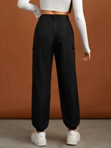 SHEIN Unity Flap Pocket Side Cargo Pants - Black - View 2