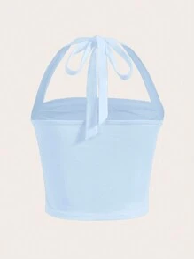 SHEIN EZwear 夏季服装纯色褶饰吊带上衣 - 淺藍色 - 查看 2