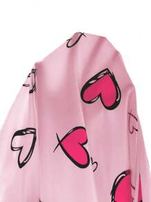 Heart Print Button Front Sleep Jumpsuit, Fall & Winter Cozy And Elegant Details - Pink - View 7