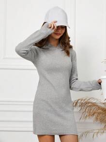 RueChic Teen Girl Ribbed Knit Hooded Dress - Grey - View 4