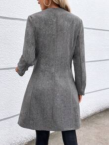 SHEIN Essnce 素色前紐扣長款外套 - 灰色 - 查看 2