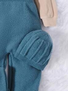 SHEIN 2入組男小童休閒針織連身褲附帽子,合適的適用於秋天和冬天 - 水鴨藍 - 查看 4