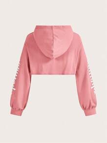 SHEIN EZwear 加大码字母图案超短款卫衣 - 玫紅色 - 查看 2