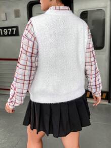 Flirla Plus Solid Fuzzy Sweater Vest Without Blouse