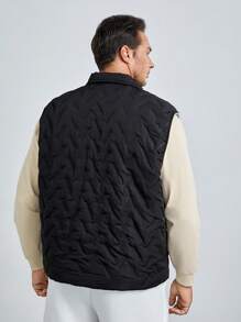 GENTILAND Loose Fit Men's Plus Size Quilted Vest Coat With Zipper - Black - View 2