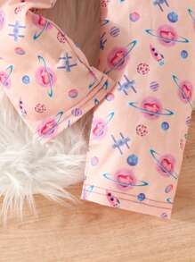 Chica Joven Conjunto de pijama con estampado floral unido en contraste