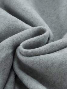 SHEIN EZwear 標語圖案袋鼠口袋抽繩加絨內裏連帽衫 - 灰色 - 查看 5