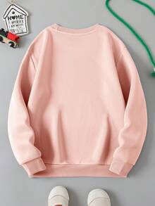 Tween Girl Cartoon Graphic Thermal Lined Sweatshirt - Pink - View 2
