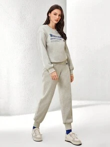 Mulvari 女式字樣印花圓領運動衫兩件套裝 - 淺灰色 - 查看 5