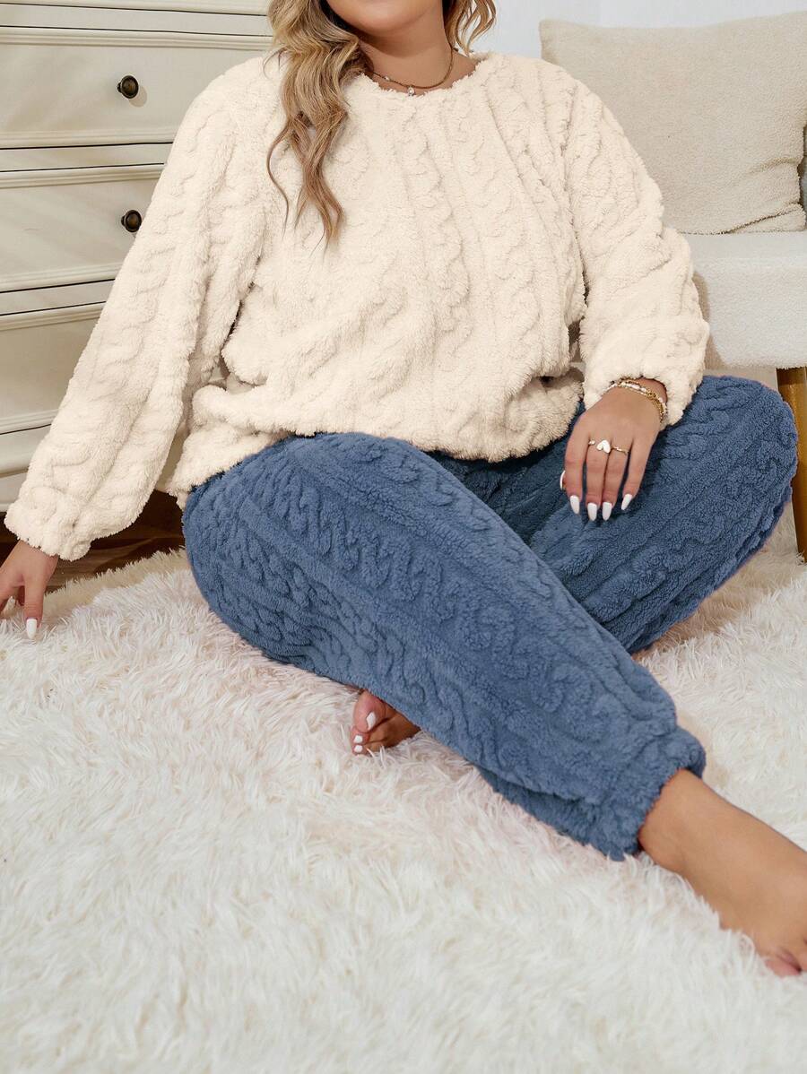 大碼雙色法蘭絨睡衣套裝 - 彩色 - 查看 1