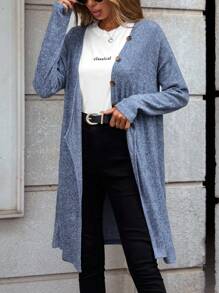SHEIN LUNE Space Dye Drop Shoulder Button Front Coat - Blue - View 2