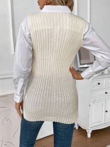 SHEIN Essnce Button Detail Sweater Vest Without Blouse - Apricot - View 2