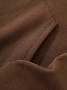 男士搖粒絨連帽衫帶字母和心形圖案和抽繩 - 棕色 - 查看 7