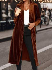 SHEIN Clasi Khăn quàng Mở Mặt trước Nhung áo - màu nâu - Xem 1