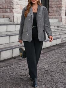 SHEIN Clasi Hơn Khăn quàng Long lanh Áo vest - màu đen - Xem 5