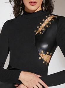 Hauture Ketten Schnür-Asymmetrisches Bodycon-Kleid - Schwarz - Übersicht 6