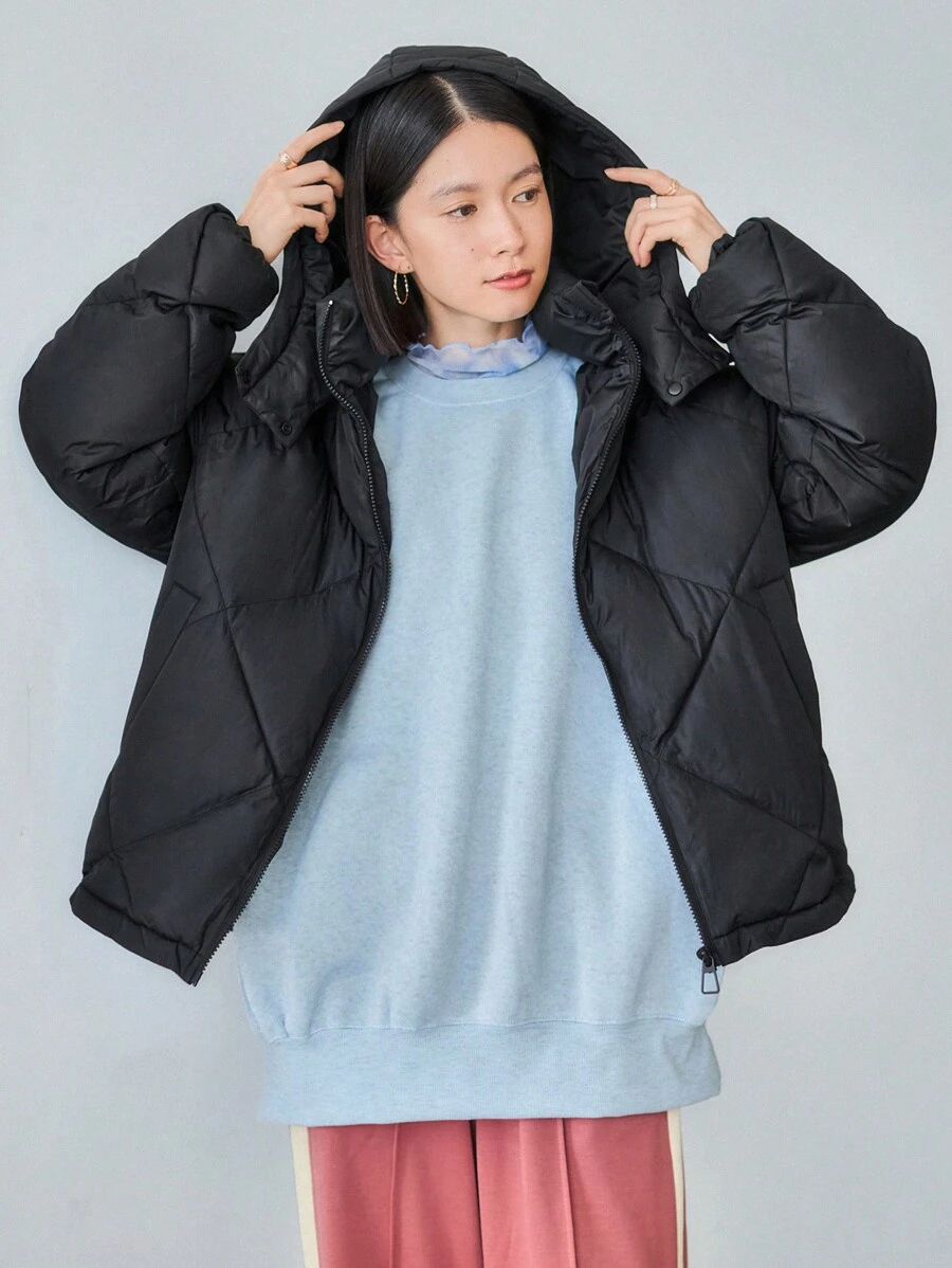 FRIFUL 冬季拉链连帽棉服外套 - 黑色 - 查看 1