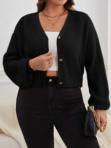 SHEIN Privé Plus Drop Shoulder Button Front Cardigan, For Winter,Business Casual Woman